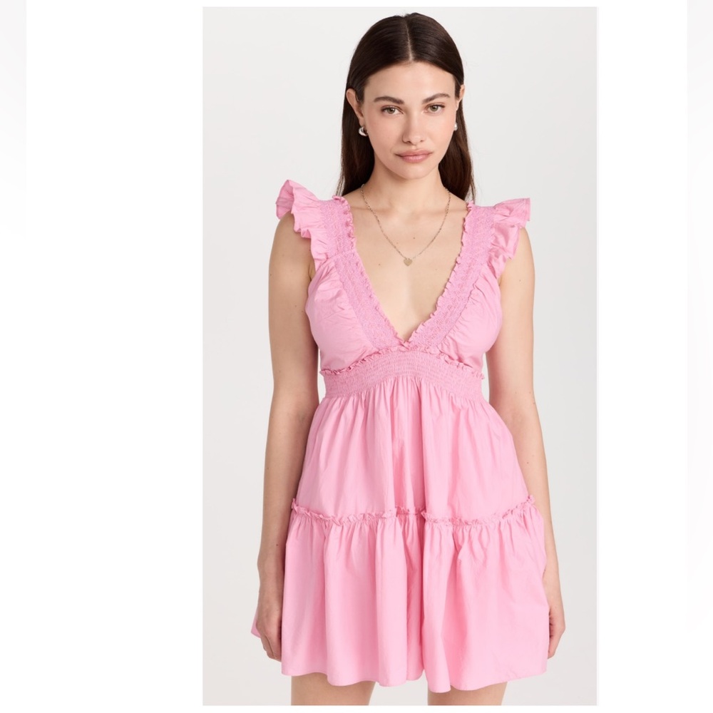 LoveShackFancy Poplar Mini Dress Melon Kiss Pink - Picture 2 of 7
